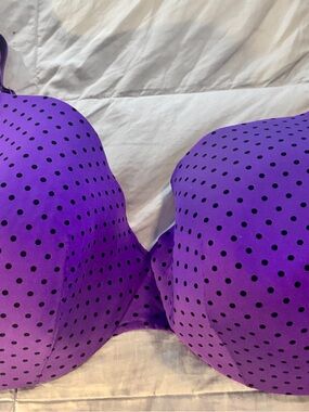 Cacique Purple Bra with Black Polka Dots